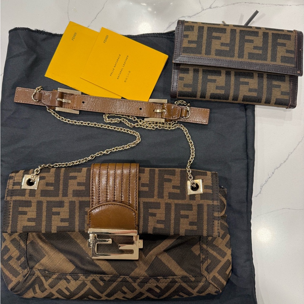 SOLD - Fendi Brown and Gold Logo Handbag